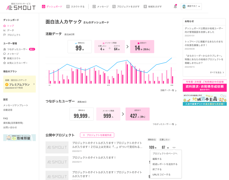 7/7、新機能「ダッシュボード」ほか地域ユーザー向け機能改修の第１弾を公開致します（公開完了）